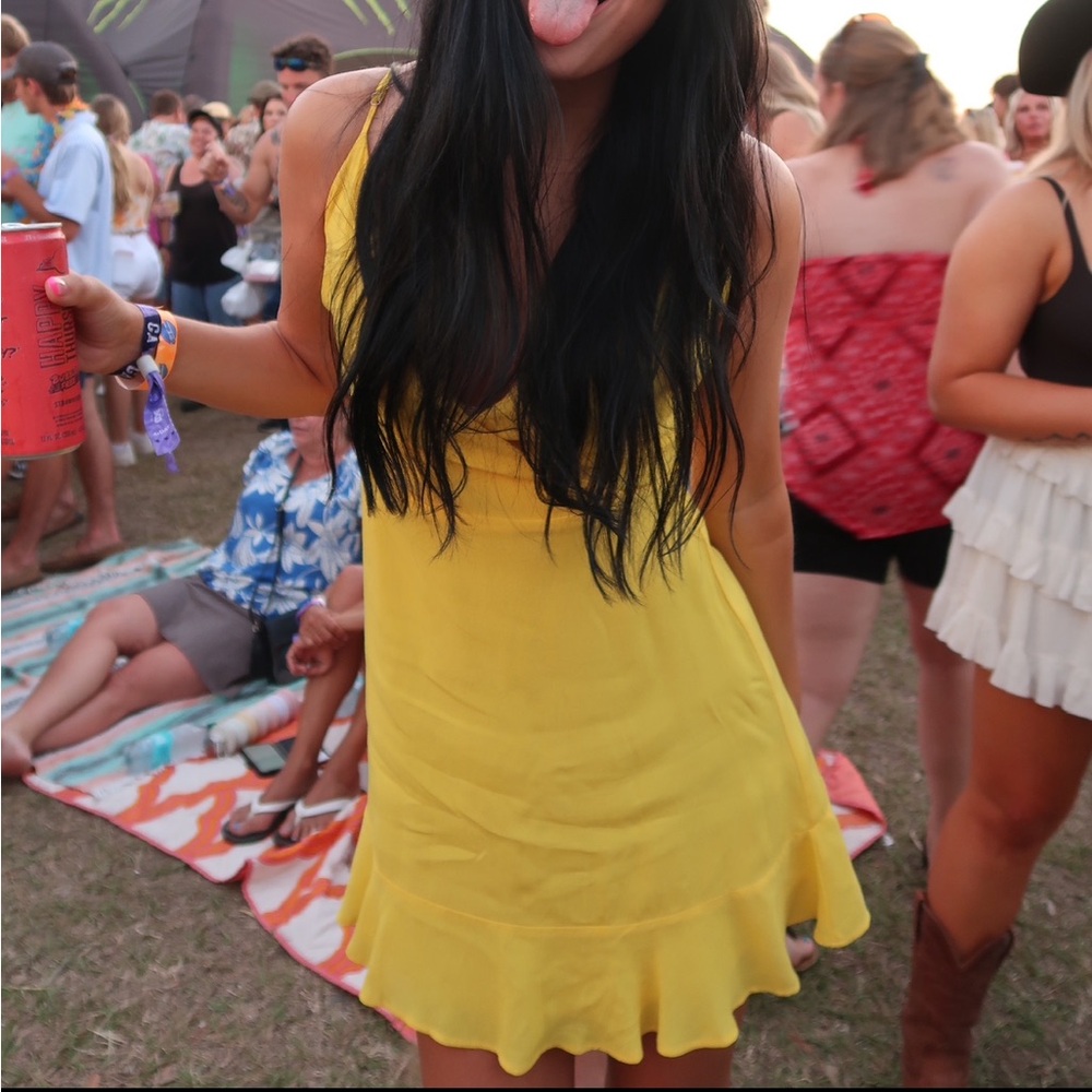 Yellow Ruffled Mini Sundress - Picture 2 of 3